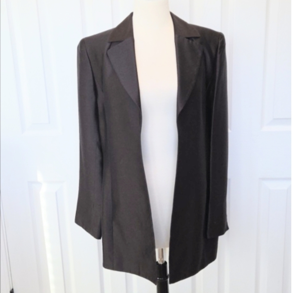 DANA BUCHMAN SILK TRENDY CHOCOLATE BROWN OPEN FRONT BLAZER POCKETS 6